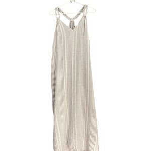 C&C California Linen Blend White Gray Size L Maxi Halter Sundress Beach Cruise